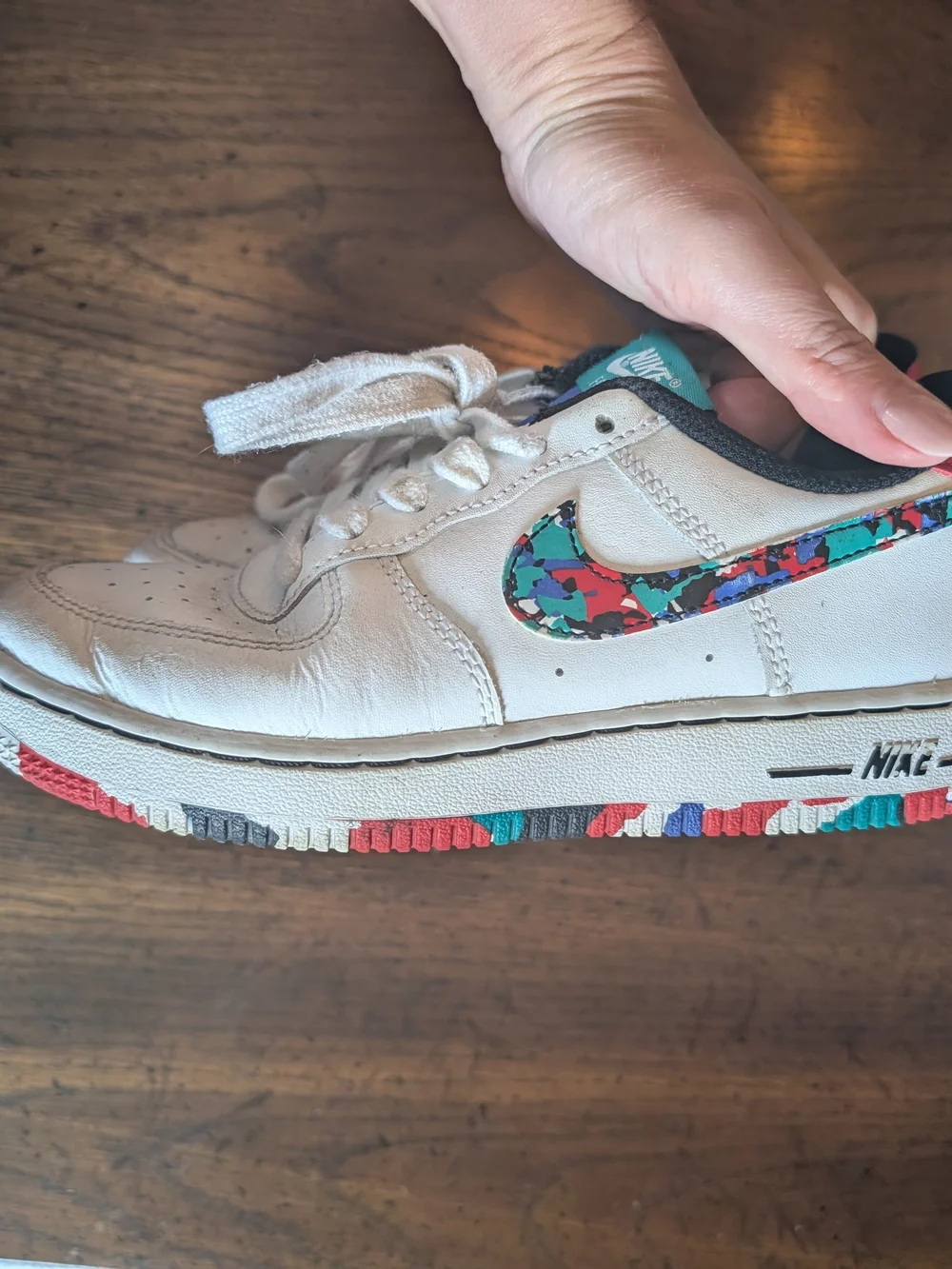 Nike Kids White Leather Sneakers with Multicolor Accents